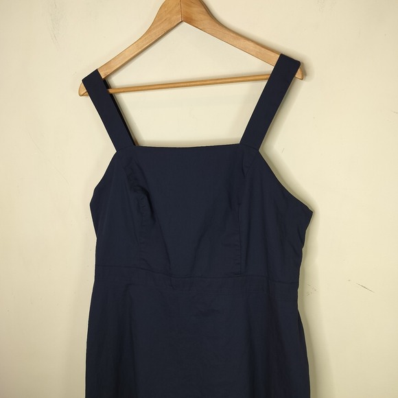 Banana Republic Organic Cotton Dress Navy Fit Flare Smocked - Picture 4 of 9